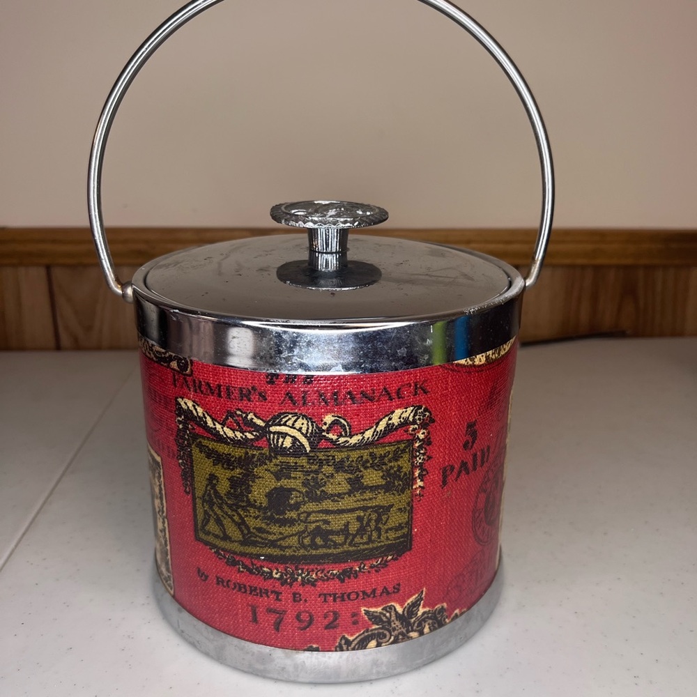 Retro Red Ice Bucket with Silver Lid